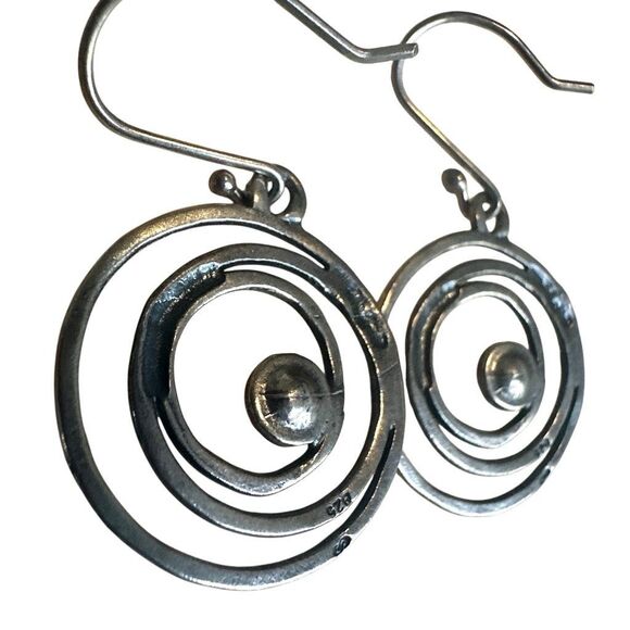 Sterling Silver Spiral Dangle Earrings with Real Pearl – Modern Artisan Style - Picture 5 of 11